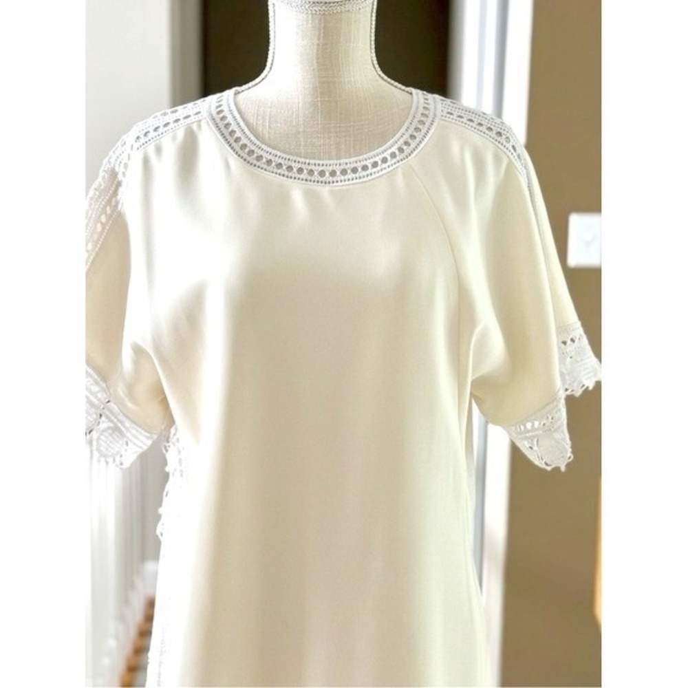 Tory Burch Marissa Ivory Cream Crochet Lace Trim Shift Dress Sz 14‎ - Picture 2 of 14